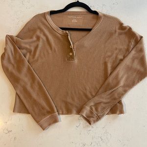American Eagle Cropped Long Sleeve Waffle Top